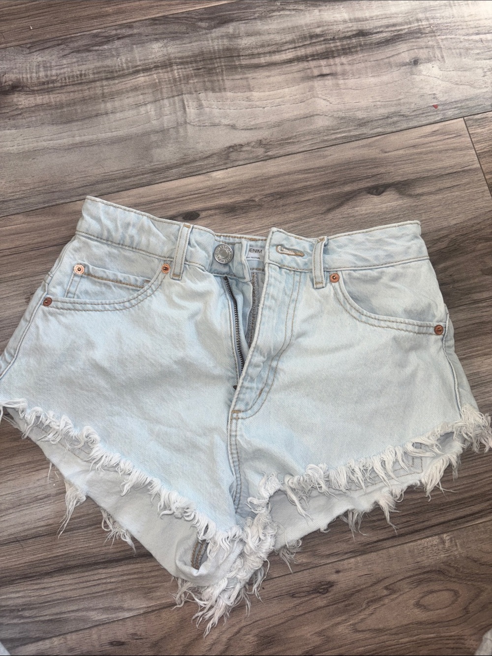 Garage Light Blue Frayed Hem Denim Cutoff Shorts